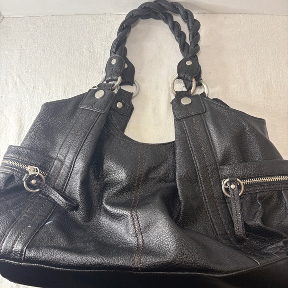 Vtg Relic by Fossil Leather Hobo Braided Shoulder Strap Slouchy Black Purse Boho - Picture 2 of 16